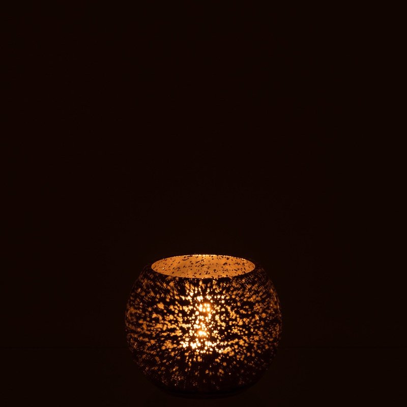 J-Line Windlicht Bol Craquele Glas Grijs Small