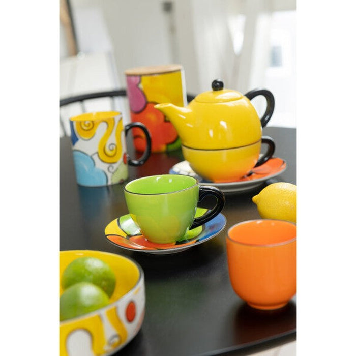 J-Line Box of 3 Tea Cup + Dish Pop Art ProCelain