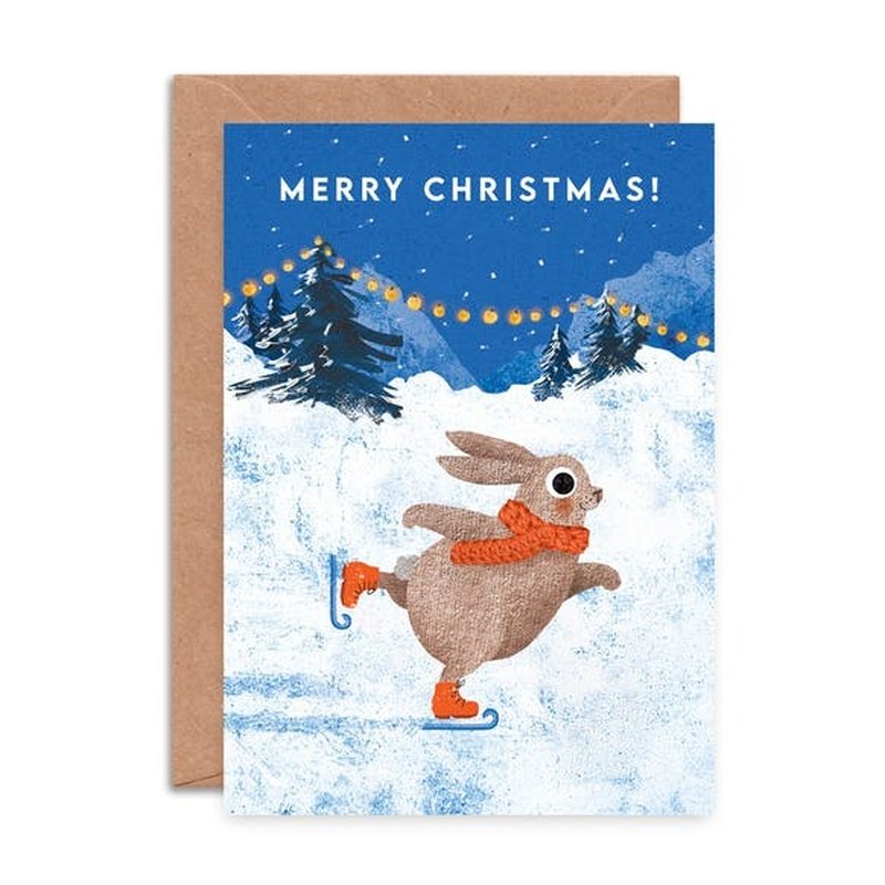Kaart Merry Christmas | Skating Rabbit