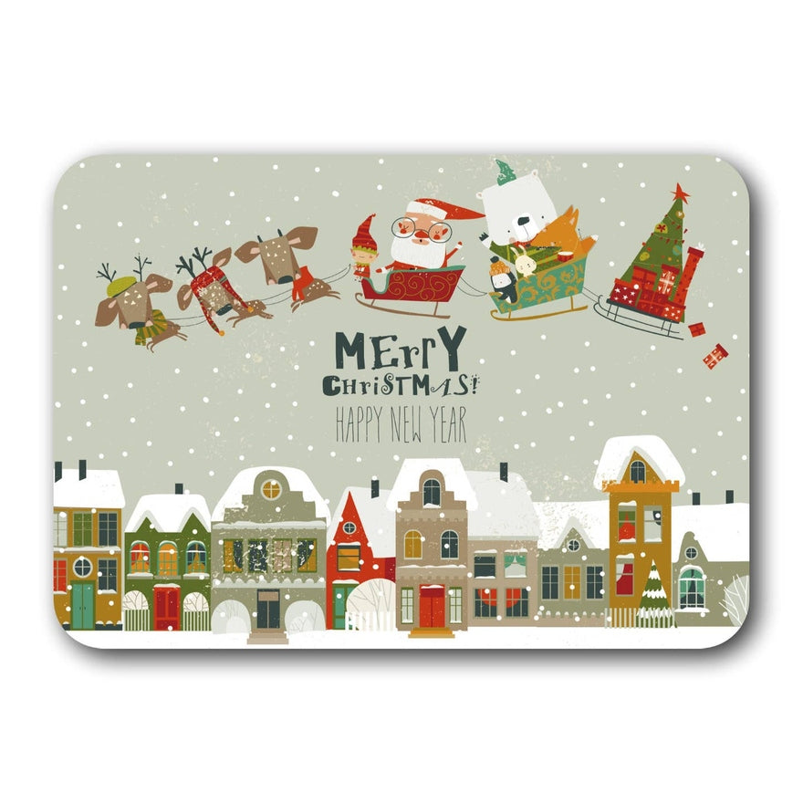 Kaart Santa Claus On Sleigh With Reindeers