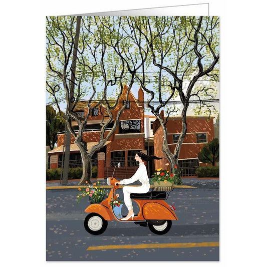 Kaart Woman Riding a Scooter