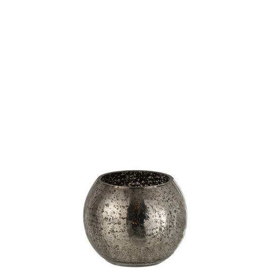 J-Line Windlicht Bol Craquele Glas Grijs Small