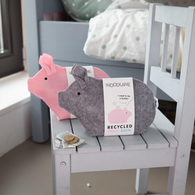 Woodlane | Spaarpot Varken | Gerecycled plastic | Grijs